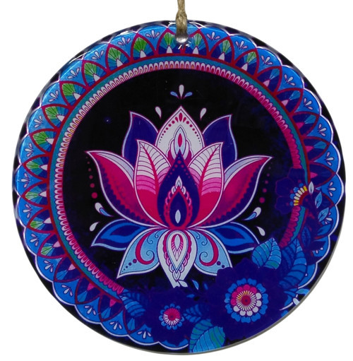 Egzotik Lotus Temalı Cam Nazarlık - 16 cm Bohem Duvar Dekoru ve Hediye