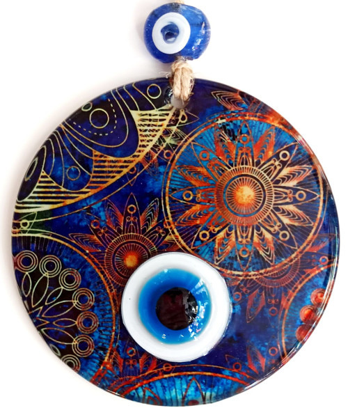 Güneş Desenli 12 Santimetre Füzyon Cam El İşçiliği İle Üretilmiş Nazar Boncuğu Duvar Süsü