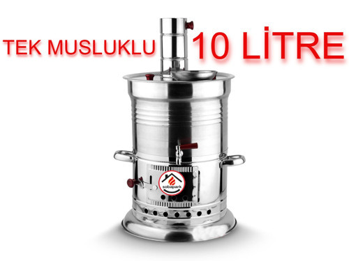 10 Litre Paslanmaz Krom Odunlu Kömürlü Çay Semaveri Odunlu Kömürlü Semaver Tek Musluklu Semaver 10 L