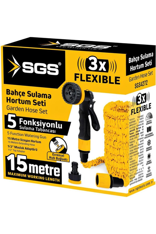 4272 7 Fonksiyonlu Bahçe Sulama Hortum Seti (5-15 Metre)