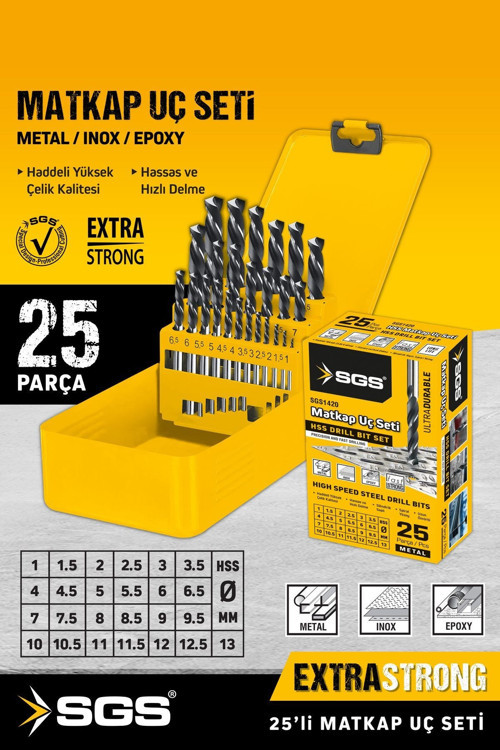 1420 25 PARÇA HSS MATKAP UCU SETİ METAL STANDLI KUTULU