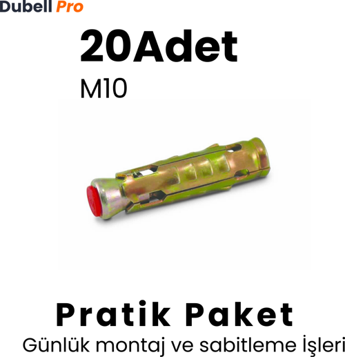 S Tipi Çelik Çekmeli Dübel M10 (20 Adet) - Pratik Paket