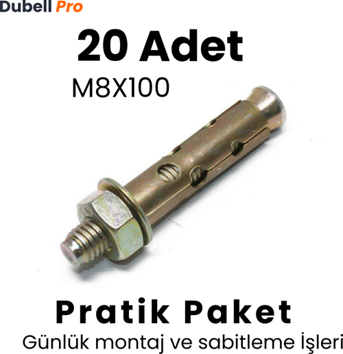 Gömlekli Çelik Dübel M8X100 (20 Adet) - Pratik Paket