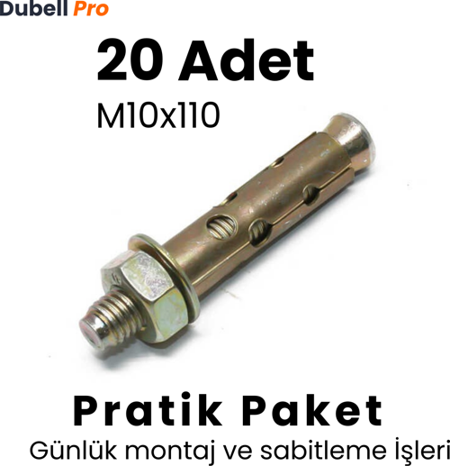 Gömlekli Çelik Dübel M10X110 (20 Adet) - Pratik Paket