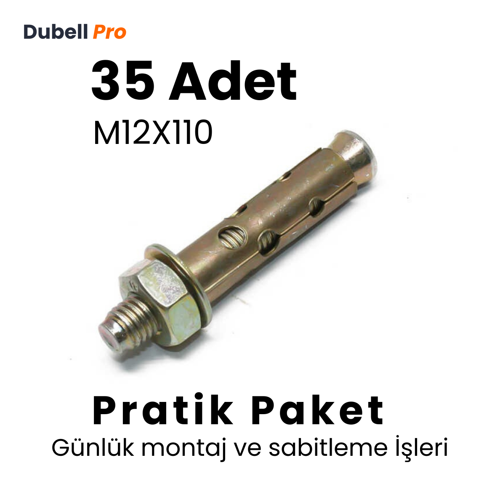 Gömlekli Çelik Dübel M12X110 (35 Adet) - Pratik Paket