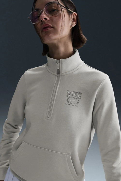 Club Fleece Mock Gx QZ Top Sweatshirt Kadın Oversize Kısa Yarım Fermuar Sweatshirt Krem