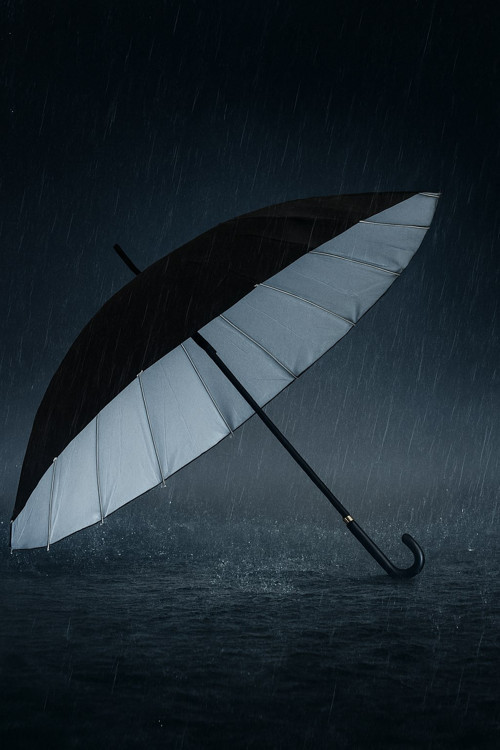 8 Tel Fiber Baston Şemsiye Siyah