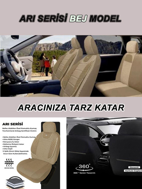 Renault Express Uyumlu Arı Desen Oto Koltuk Araba Kılıfı Bej Model