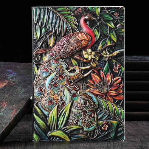 Hediyelik Deri Defter 3D Tavus Kuşu Kabartmalı
