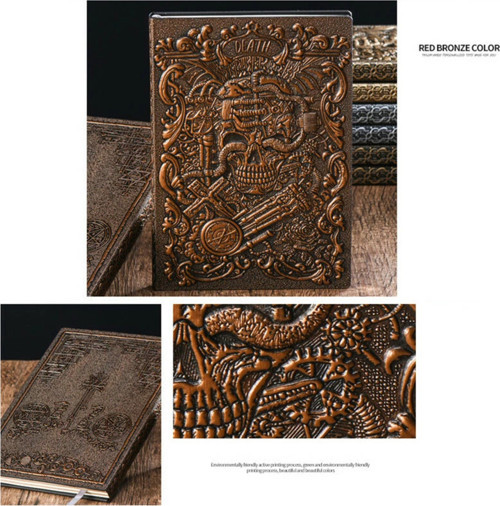 Hediyelik Deri Defter 3D Kuru Kafa Kabartmalı