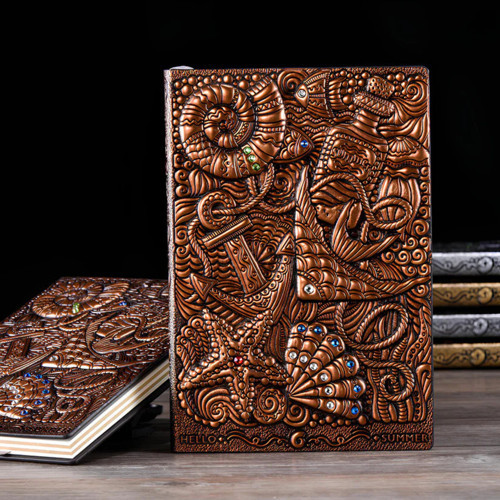 Hediyelik Deri Defter 3D Deniz Tema Kabartmalı