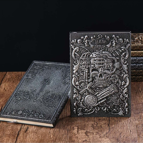 Hediyelik Kurukafa Kabartmalı Deri Defter