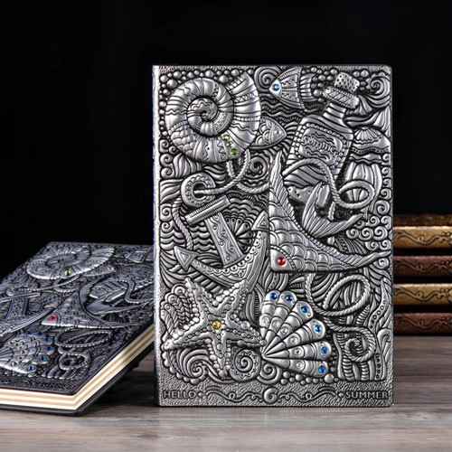 Hediyelik Deri Defter 3D Deniz Tema Kabartmalı