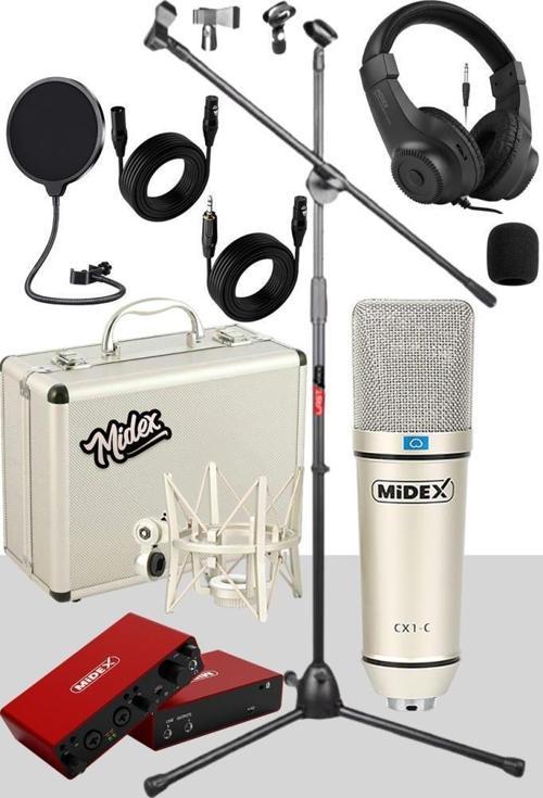 Midex CX1-C Mikrofon + GLX-800 + Kulaklık + MS06 Stand + Shock Mount Pop Filtre Set