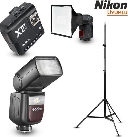 V860III-N Nikon Flaş Full Set (Tepe Flaş + Tetikleyici + Ayak + Softbox)