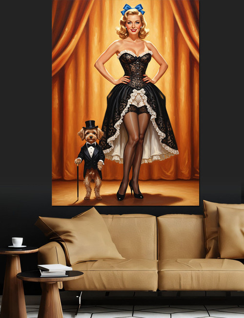 Seksi Pin-Up Kadın Şapkalı Dekoratif Kanvas - Mdf Ahşap Tablo