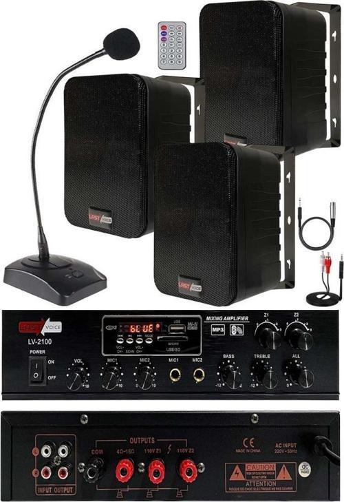 Black Large Paket-2 Hoparlör ve Amfi Anons Ses Sistemi Seti