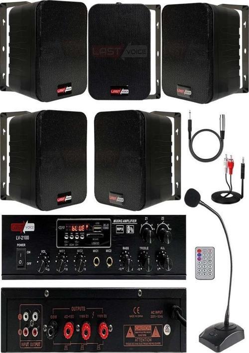 Black Large Paket-4 Hoparlör ve Amfi Anons Ses Sistemi Seti