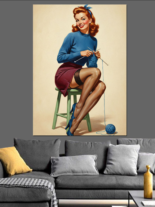 Dikiş Ören Pin-Up Kadın Dekoratif Kanvas - Mdf Ahşap Tablo