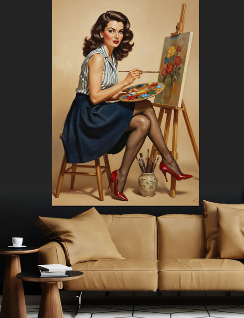 Ressam Kadın Sanat Çalışması Dekoratif Kanvas - Mdf Ahşap Tablo