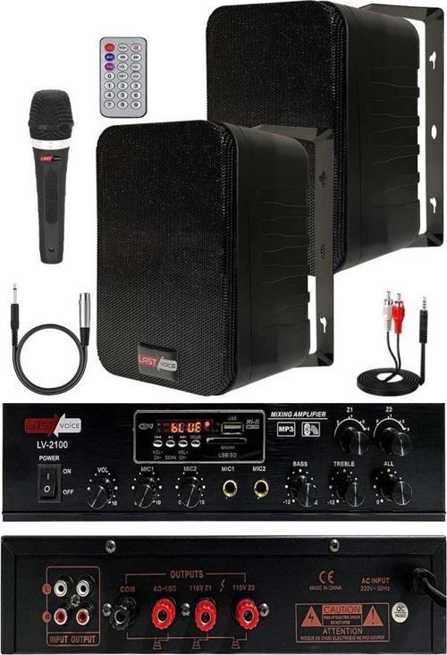 Black Soft Paket-1 Hoparlör Amfi Mikrofon Mağaza Ses Sistemi Seti