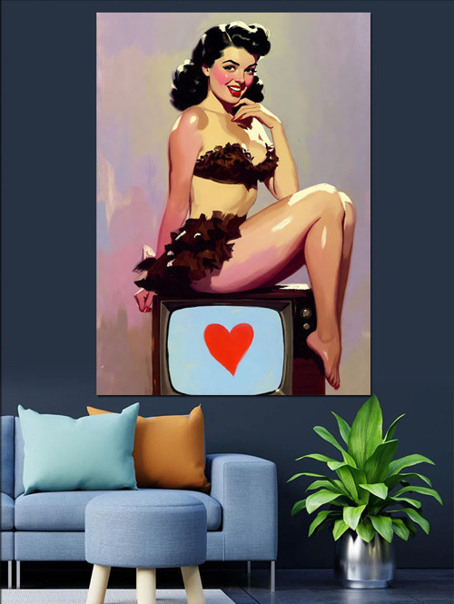 Kırmızı Elbiseli Pin-Up Kadın Dekoratif Kanvas - Mdf Ahşap Tablo