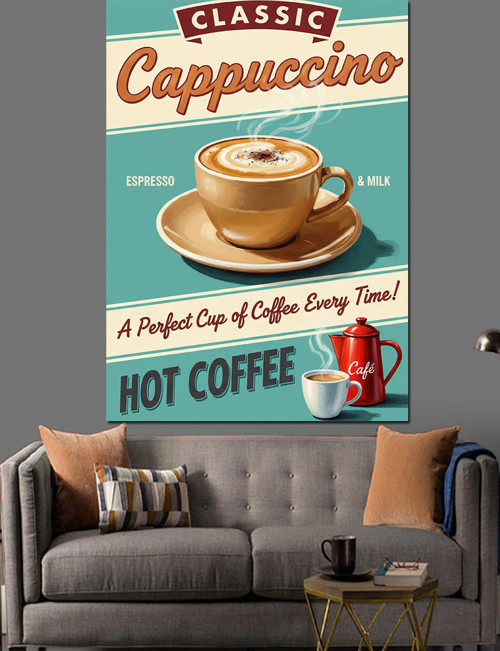 Klasik Cappuccino Kahve Reklamı Dekoratif Kanvas - Mdf Ahşap Tablo