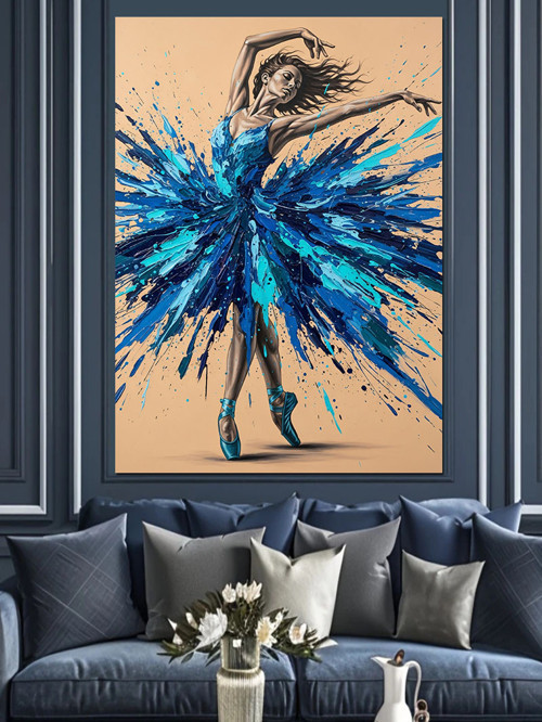 Mavi E Lbiseli Dans Eden Balerin Modern Sanat Dekoratif Kanvas - Mdf Ahşap Tablo