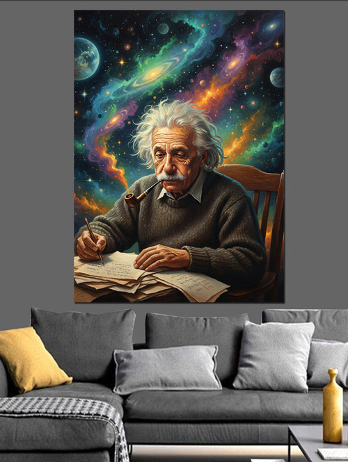 Yaşlı albert einstein Karanlık Portresi Dekoratif Kanvas - Mdf Ahşap Tablo