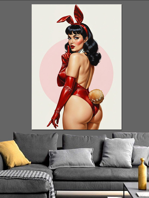 Kırmızı Elbiseli Pin Up Dekoratif Kanvas - Mdf Ahşap Tablo