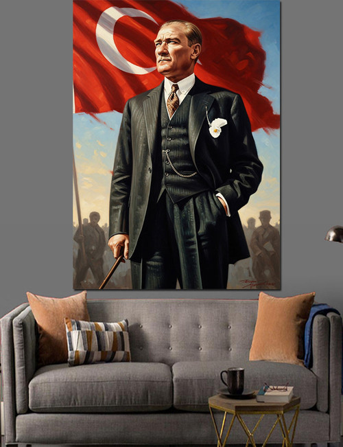 Mustafa Kemal Atatürk Ve Bayrak Dekoratif Kanvas - Mdf Ahşap Tablo