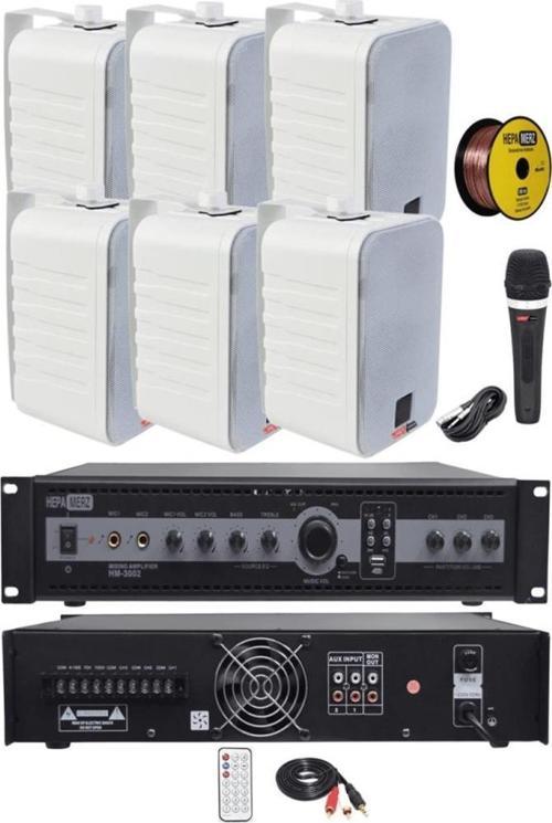 High Voice Paket-3 Bölgeli Amfi ve Duvar Hoparlör Ses Anons Sistemi Seti