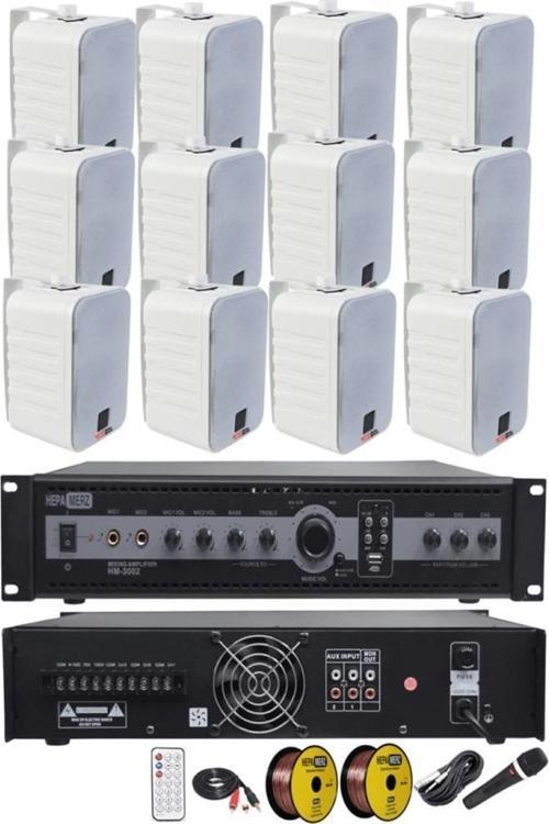 High Voice Paket-5 Bölgeli Amfi ve Duvar Hoparlör Ses Anons Sistemi Seti
