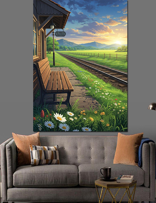 Bank ve Kır Manzarası Dekoratif Kanvas - Mdf Ahşap Tablo