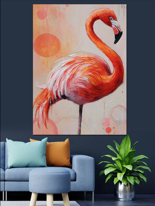 Pembe Flamingo Kuşu İllüstrasyon Dekoratif Kanvas - Mdf Ahşap Tablo