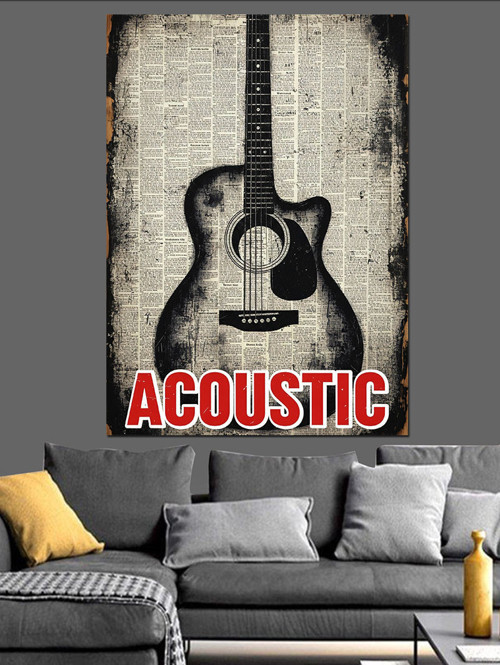 Akustik Gitar Müzik Posteri Dekoratif Kanvas - Mdf Ahşap Tablo