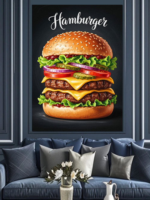 Lezzetli Hamburger Fast Food Dekoratif Kanvas - Mdf Ahşap Tablo