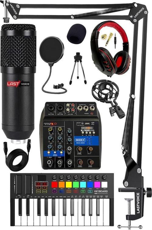 Stüdyo Ekipmanları Midi Live Paket-1 Ses Kartlı Mikser Midi Klavye BM800 Mikrofon Kulaklık