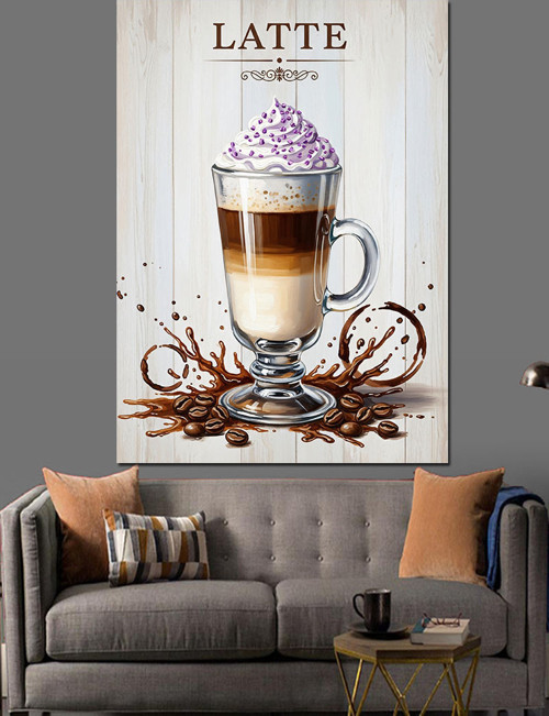 Kremalı Latte Kahve Resmi Dekoratif Kanvas - Mdf Ahşap Tablo