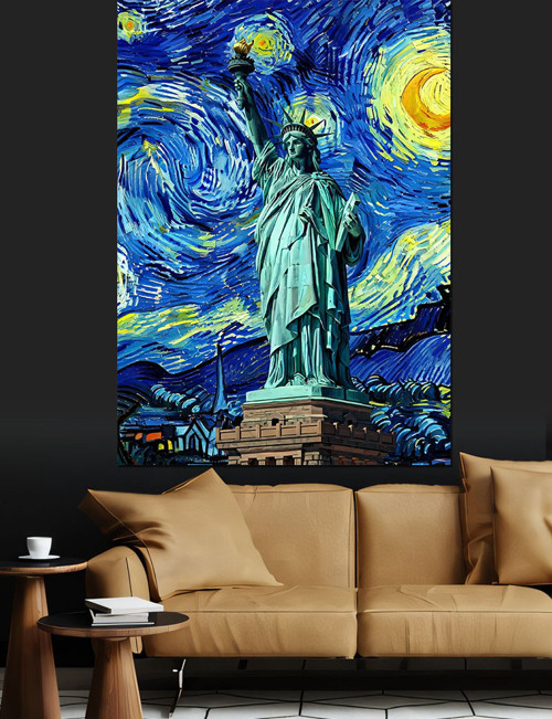 Van Gogh Özgürlük Heykeli Dekoratif Kanvas - Mdf Ahşap Tablo