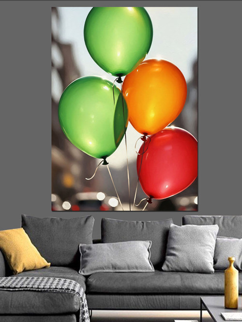 Renkli Uçan Balon Demeti Dekoratif Kanvas - Mdf Ahşap Tablo