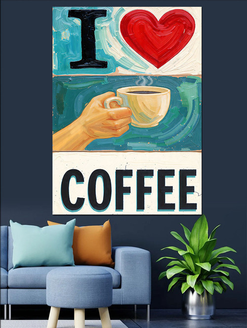I Love Coffee Yazısı Dekoratif Kanvas - Mdf Ahşap Tablo