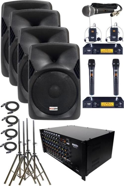 School Paket-4 Okul Tören Ses Sistemi Full Set (Hoparlör Amfi Mikrofon Stand)
