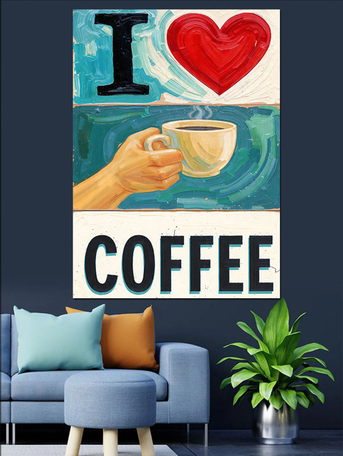 I Love Coffee Yazısı Dekoratif Kanvas - Mdf Ahşap Tablo