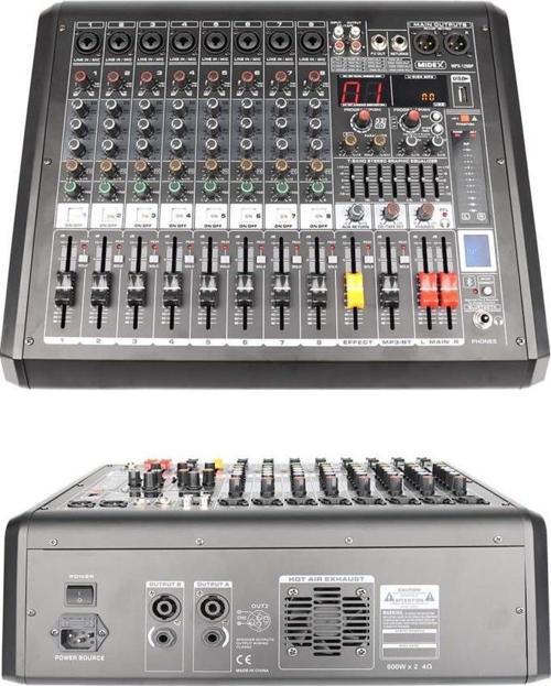 MPX-1200P Power Mikser Amfi 8 Kanal 2x600W Dijital Efekt Bt EQ Usb