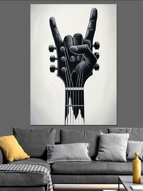 Gitarlardan Rock El İşareti Dekoratif Kanvas - Mdf Ahşap Tablo