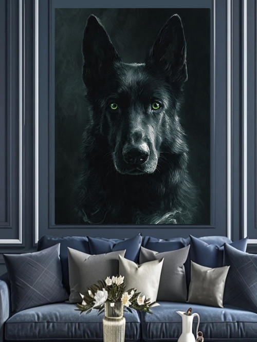 Siyah Kurt Köpek Portresi Dekoratif Kanvas - Mdf Ahşap Tablo