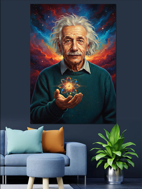 Einstein Enerji Küresi Portre Dekoratif Kanvas - Mdf Ahşap Tablo