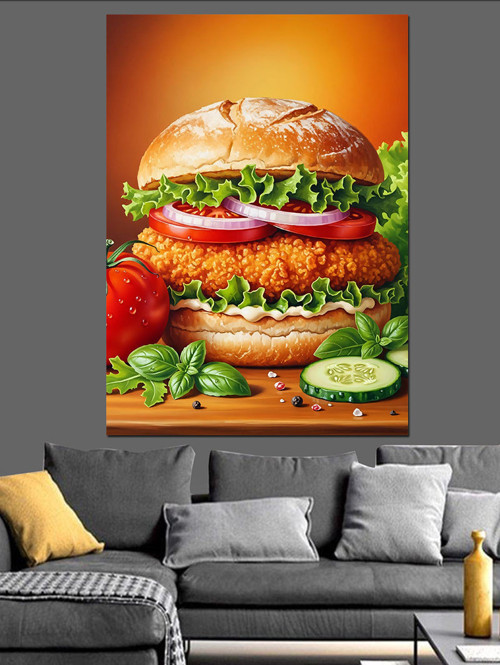 Büyük Lezzetli Hamburger Resmi Dekoratif Kanvas - Mdf Ahşap Tablo