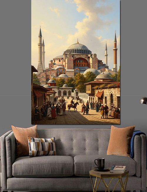 Ayasofya Camii Tarihi Manzara Dekoratif Kanvas - Mdf Ahşap Tablo